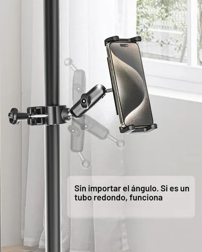 Vista 8 de Soporte para tableta de bicicleta, abrazadera para manillar, brazo de metal antivibración, soporte universal para iPad para cinta de correr