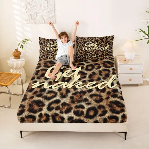 Vista 14 de Feelyou Leopard Print Lips Fitted Sheet Twin Size for Kids Boys Girls Cheetah Print Bed Sheets Set 16" Deep Pocket Soft Breathable Microfiber