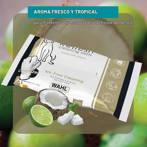 Vista 8 de Wahl Refresh - Manopla de limpieza para perros, toallitas para perros, coco y lima, 24