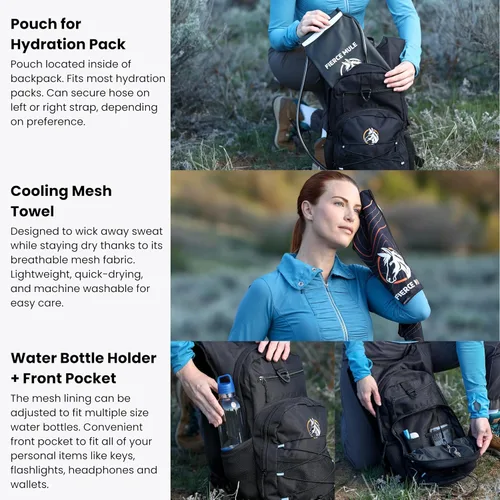 Vista 5 de Mochila de hidratación de 18 litros con kit de primeros auxilios, bolsa de agua de 3 litros y toalla de enfriamiento, mochila de hidratación ligera
