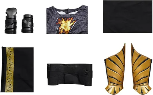 Vista 7 de Teth Adam - Overol negro para cosplay, disfraz de Shazam masculino, capa de héroe Billy Batson, traje de Halloween y carnaval
