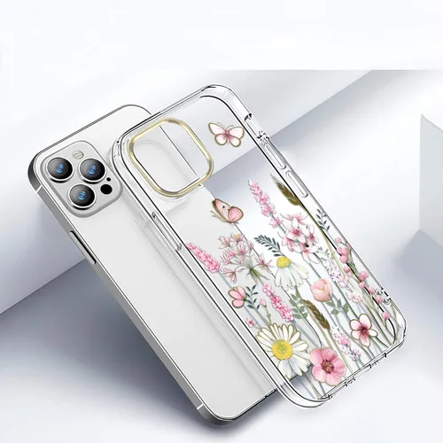 Vista 6 de luolnh Funda compatible con iPhone 15 Pro, para mujeres y niñas, a prueba de golpes, transparente, patrón floral, carcasa trasera dura para iPhone