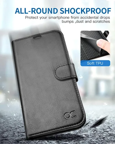 Vista 8 de OCASE Funda tipo cartera compatible con iPhone 13 Pro, de piel sintética, con tarjetero, soporte de bloqueo RFID