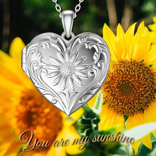 Vista 6 de SOULMEET Collar con medallón de girasolrosa blanco que sostiene fotos para mantener a alguien cerca de ti personalizado plata esterlinaoro blanco