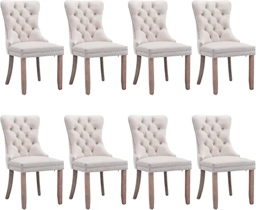 Vista 19 de SoarFlash Juego de 2 sillas de comedor de terciopelo, silla lateral de respaldo alto, silla lateral moderna tapizada de alta gama con botones Beige
