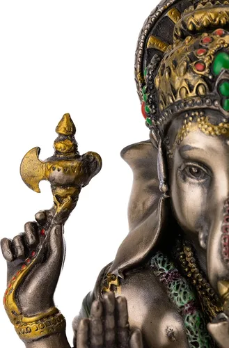 Vista 5 de Elefante hindú miniatura de Ganesha, dios del éxito de 7 a 1/4 de pulgada bronce fundido en polvo real