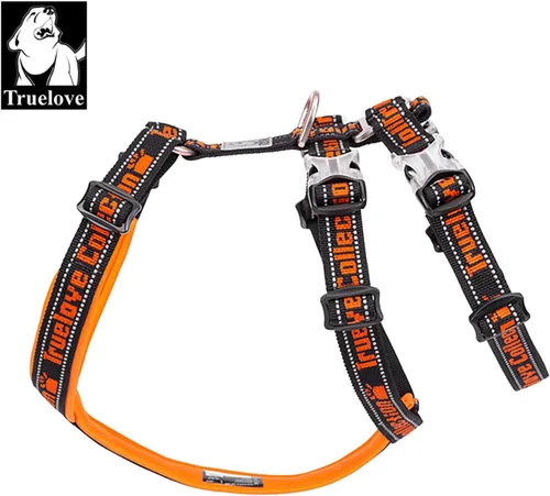 Vista 2 de Truelove TLH6571 - Arnés de nailon para perro, reflectante, ajustable, sin tirones, para perros pequeños, medianos y grandes, TLH6571 Negro/Naranja