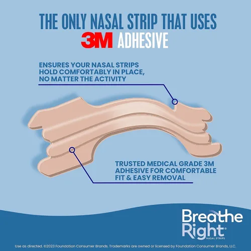 Vista 5 de Breathe Right Tiras nasales para dejar de roncar, sin drogas, bronceado original grande, 30 unidades, 2 paquetes