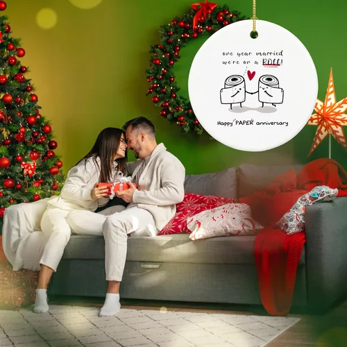 Vista 3 de Adorno de papel de aniversario de primer año para pareja, primera boda para 1 año, regalos de señor y señora, recuerdo de cerámica para primer