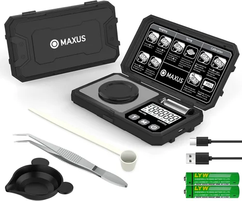 Vista 8 de MAXUS Báscula miligramos de 1.76 oz/0.00 oz, báscula compacta de mg con peso de calibración de 1.76 oz, báscula de polvo negro para recargar