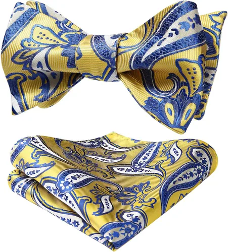 Vista 62 de HISDERN Pajaritas para hombre, corbatín de cachemira para hombre, corbata de lazo y bolsillo cuadrado, juego formal de esmoquin para boda