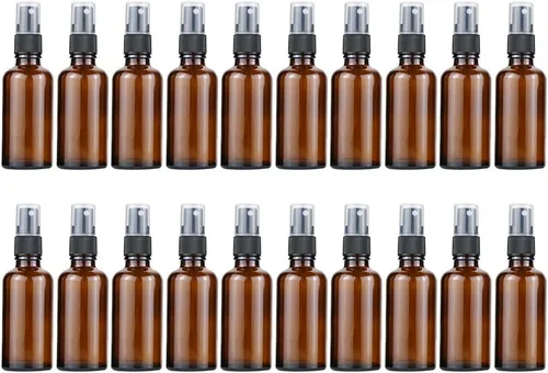Vista 8 de Minibotellas de vidrio con atomizador de vidrio de ámbar oscuro, botellas de perfume portátiles vacías rellenables, botellas rociadoras de niebla