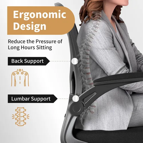 Vista 3 de Youhauchair Silla de oficina de malla, sillas ergonómicas de escritorio de oficina en casa con brazos abatibles y soporte lumbar, altura ajustable
