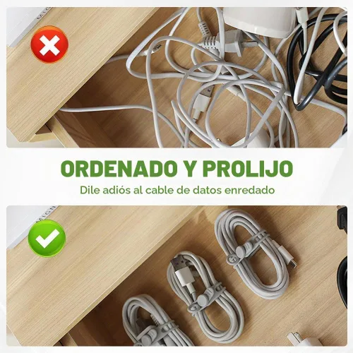 Vista 7 de Bridas de silicona para cables, organizador de cables reutilizable de datos nuevos 2026, gestión de cables de viaje para electrodomésticos, gestión