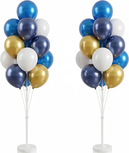 Vista 9 de HIINS - Juego de 2 columnas de globos de oro negro de 10 pulgadas con base y poste, decoración de fondo para fiesta
