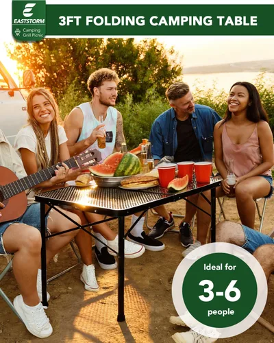 Vista 4 de 3 Ft Folding Camping Table, Adjustable Height 16.5-26 in, Metal Grill Table Negro