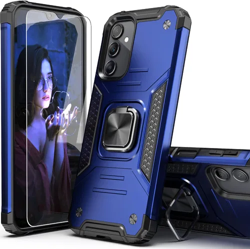 Vista 17 de Funda para Galaxy A15 con protector de pantalla negro para hombres y niños, cubierta híbrida de prueba de caídas con soporte para tarjeta de montaje