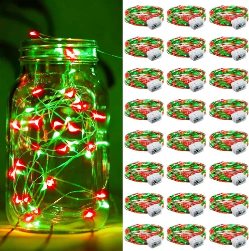 Vista 44 de Aogist Paquete de 24 luces de hadas, 3 modos, 2,1 metros, 20 luces LED, impermeables, cable plateado, funcionan con pilas, mini luces de alambre