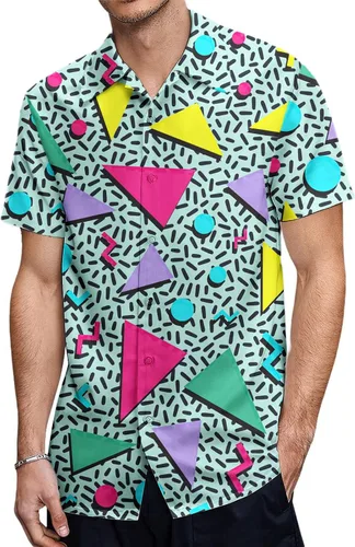 Vista 4 de HUGLAZY Conjunto de camisa hawaiana de los años 80 y 90 para hombre, camisa de manga corta con botones para hombres grandes y altos