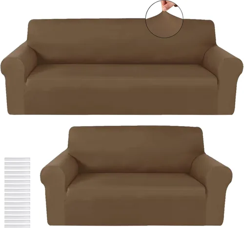 Vista 7 de Peryiter Juego de 2 fundas para sofá de dos plazas Fundas para muebles para sala de estar para sofá, sillón, ajuste elástico, a prueba de arrugas