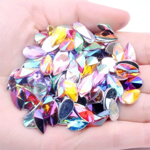Vista 9 de 200 diamantes de imitación de gota de agua, diamantes de imitación de resina con parte trasera plana para manualidades, ropa, decoración de Verde AB