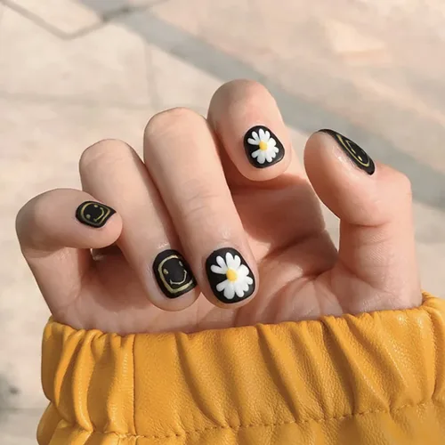 Vista 16 de Uñas postizas a presión ataúd de longitud corta, 24 piezas de cobertura completa, reutilizables, brillantes, uñas postizas con pegamento, uñas
