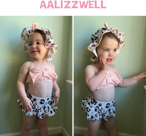 Vista 2 de Aalizzwell Traje de baño bikini de 2 piezas con sombrero para bebé niña