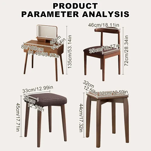 Vista 2 de Tocador con espejo de luces, escritorio de maquillaje de madera con taburete acolchado, moderno escritorio de tocador para dormitorio con taburete