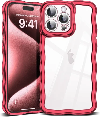 Vista 15 de SKYLMW Funda compatible con iPhone 12 Pro, diseño de ondas rizadas kawaii, borde chapado de lujo, elegante parte trasera transparente brillante, TPU