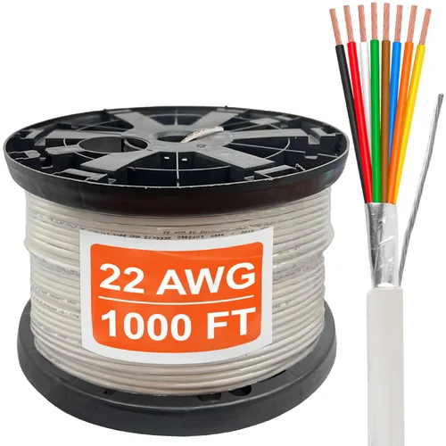 Vista 26 de Cable CMP Plenum blindado trenzado de conexión de cable, cable de bajo voltaje CL3P listado por UL, 22 AWG 2 conductores, carrete de 500 pies, blanco