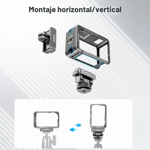 Vista 5 de NEEWER Kit de jaula para cámara de acción compatible con DJI Osmo Action 5 Pro 4 3 DJI Mic, accesorios de marco protector con montaje de zapata fría