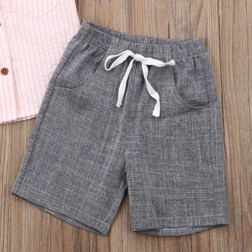 Vista 37 de Conjunto de camisa de manga corta con botones y pantalones cortos casuales con diseño de flamingo, para bebés y niños de 1 a 6 años, atuendos