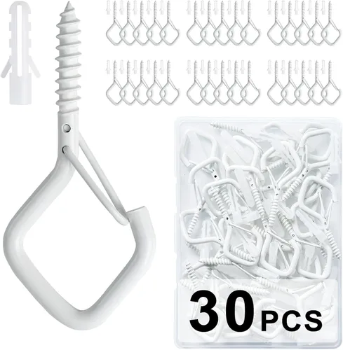 Vista 9 de CADONO 30 PCS Ganchos Colgantes de Copa con Tornillo con Hebilla de Seguridad, Ganchos de Tornillo a Prueba de Viento Perfectos para Colgar Luces