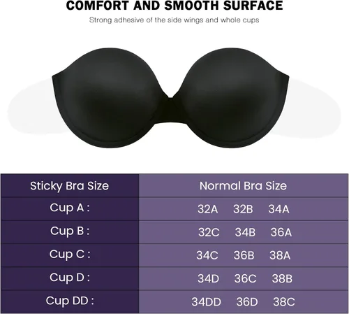 Vista 3 de HANSCA Backless Strapless Push Up Bra for Women Thick Padded Sticky Underwired Bras Self Adhesive