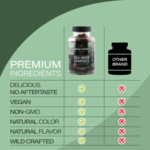 Vista 5 de BUCKLEBURY Wild Crafted - Gomitas de musgo marino irlandés con vejiga y raíz de bardana, multivitamínico masticable natural, veganas, para apoyo