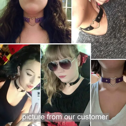 Vista 4 de FIBO STEEL 1-4 collares de cuero para mujer, gargantilla de corazón, estilo punk gótico, ajustable