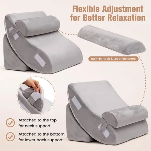 Vista 2 de Giantex Juego de 4 almohadas ortopédicas de cuña para cama, almohadas de espuma viscoelástica poscirugía para dormir, almohada ajustable