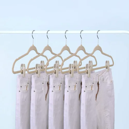 Vista 5 de Trgowaul Perchas de terciopelo - Clips fuertes para pantalones delgados (20 unidades, beige)