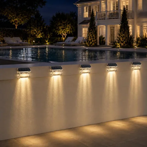 Vista 5 de Qualdout Paquete de 8 luces solares para exteriores, luces solares impermeables para cubierta con lente acrílica transparente, luces solares blancas