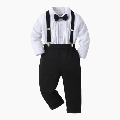 Vista 39 de Conjunto de pantalones para bebé, camisa de manga larga + pantalones + corbatín + tirantes, trajes de caballero para niños pequeños