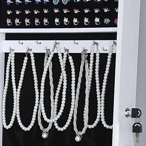 Vista 9 de GISSAR Organizador de joyas de cuerpo entero, armario de joyería de pie, pared, colgar en la puerta, almacenamiento con luces, con cerradura