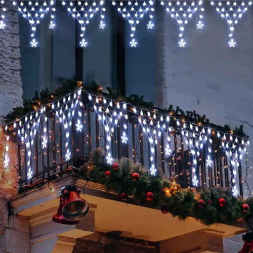Vista 10 de Decoración de luces de Navidad al aire libre de 13.8 pies, 200 luces LED con 12 estrellas, 8 modos de luces de hadas regulables para decoración