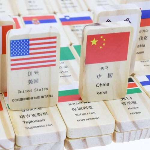 Vista 5 de HSOMiD Juguetes educativos de madera para niños Bandera del Mundo Aprendizaje Juguete Educativo (Domino)