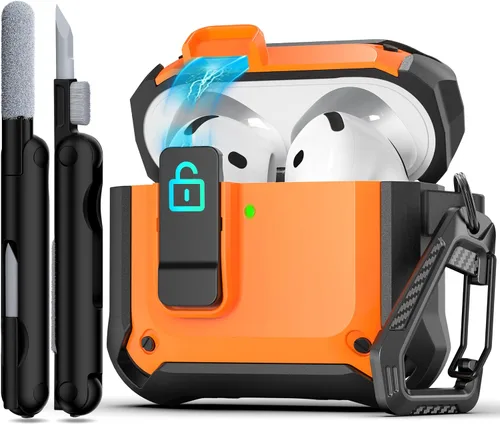 Vista 129 de R-fun Funda de carga compatible con AirPods de 2ª generación 2019, 1ª generación 2016, protección completa contra caídas, tapa desplegable
