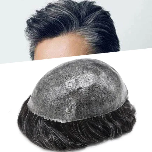 Vista 51 de Toupee para hombres Toupee - Sistema de reemplazo de cabello humano completo de poli piel fina para hombre, postizos inyectados PU para hombre