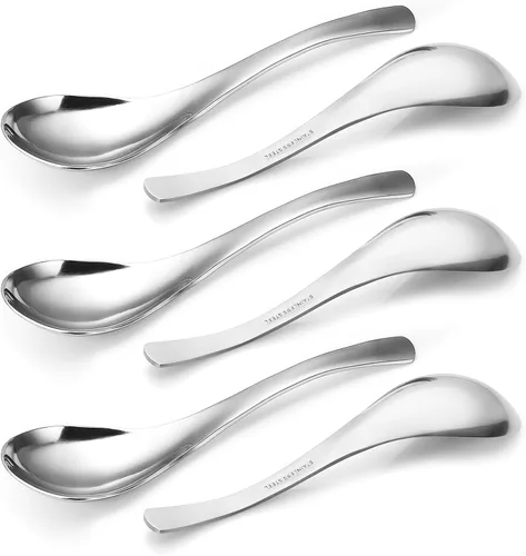 Vista 7 de HIWARE Cucharas de sopa gruesas de color negro mate, cucharas de sopa de acero inoxidable, cucharas de mesa, juego de 6