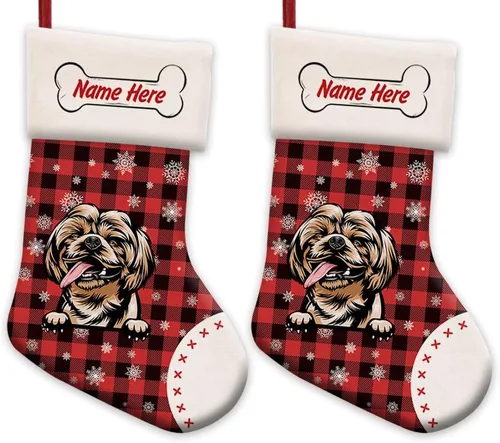 Vista 37 de Foto personalizada, Feliz Navidad, búfalo rojo, a cuadros, feliz perro, calcetín de Navidad, copo de nieve, decoración de vacaciones, calcetín