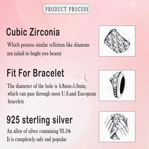Vista 6 de Abalorio de plata de ley 925 para pulseras y collares Pandora para mujer, circonitas cúbicas 5A, cuentas de joyería