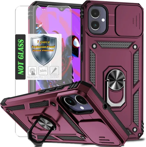 Vista 14 de Funda para Galaxy A26 con cubierta para lente de cámara, protector de pantalla HD, protección contra caídas de grado militar, soporte de anillo
