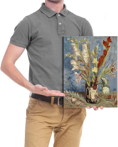 Vista 5 de Wieco Art Jarrón con gladiolos y asteres de China por Van Gogh Famosas pinturas al óleo Reproducción de pinturas al óleo modernas florales Giclée